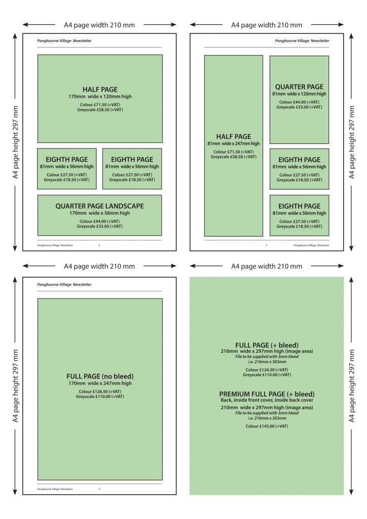 Advertise in the Pangbourne Village Advert sizes